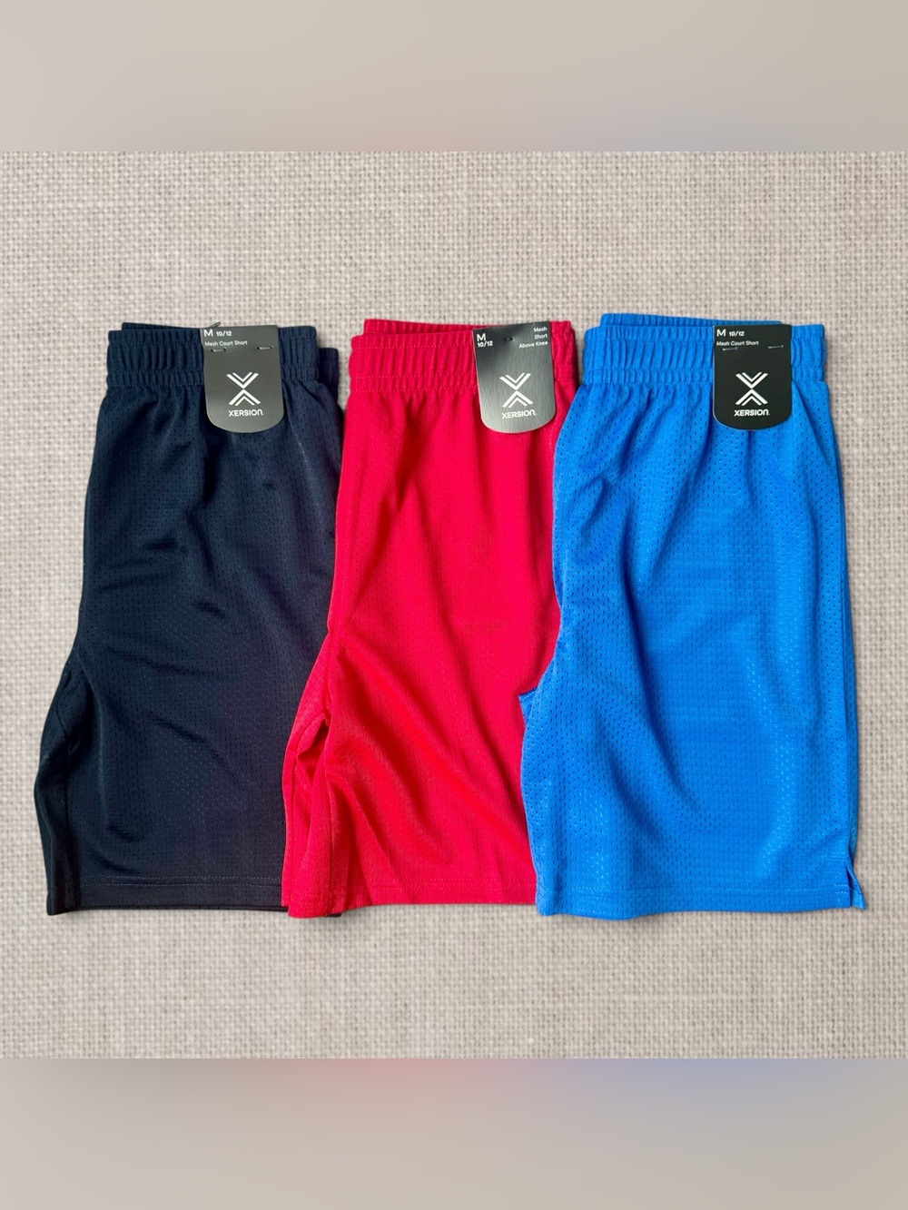 NEW Youth Boys Xersion Mesh Athletic Shorts M 10/12 Drawstring Red Blue- 3 Pairs